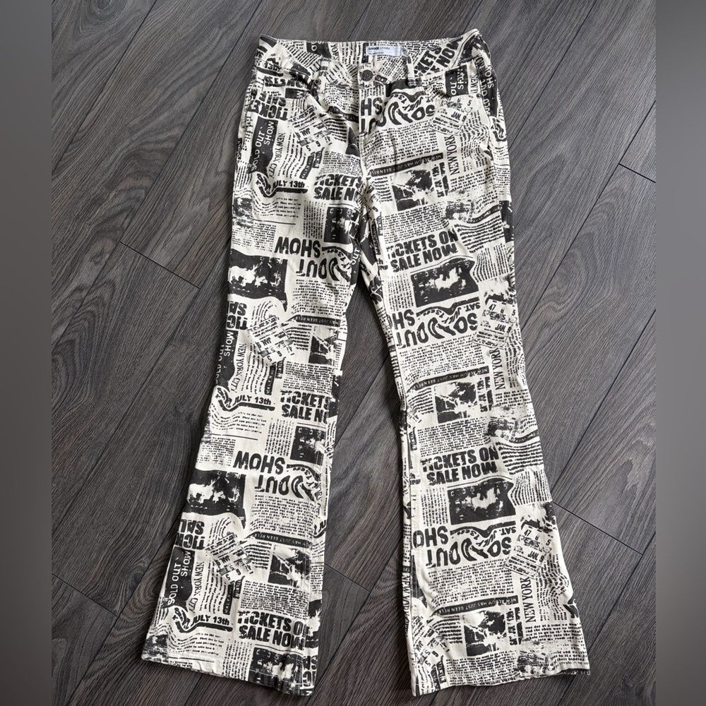 Newspaper Print Flare Jeans